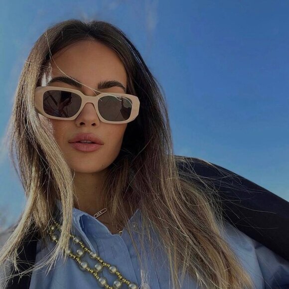 Prada PR17WS VYJ6X1 Sunglasses Powder Rectangle Frame, Purple Brown Lenses - Picture 11 of 13